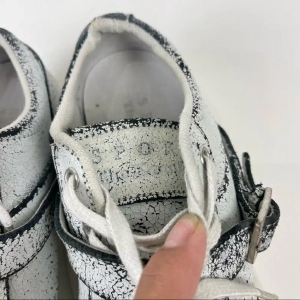 The Kooples Sport Distressed Cracked Leather Low Top Trainer Sneakers Sz 37